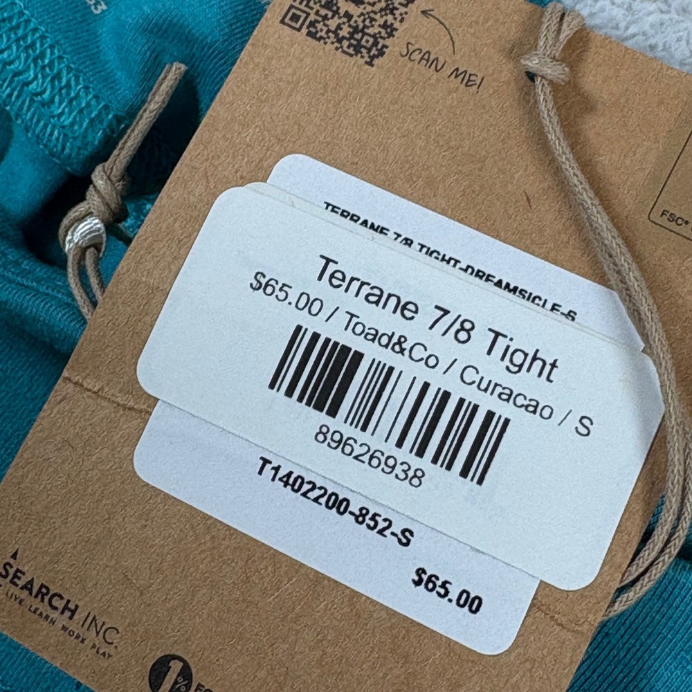 Toad&Co Terrane 7/8 Tight Curacao Teal Organic Cotton Ankle Leggings Small - Picture 3 of 8